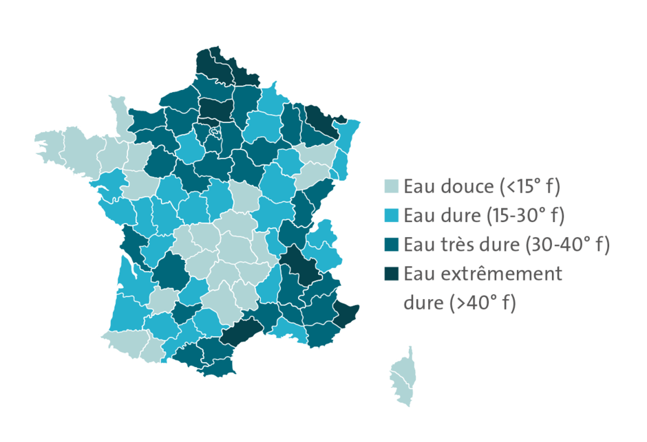 Carte de la dureté de l’eau en France et dans le Nord